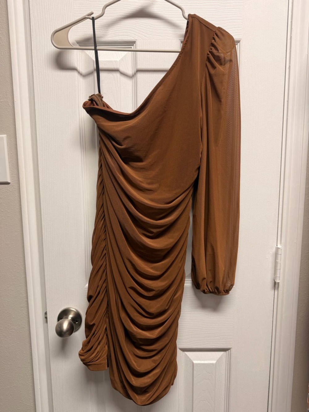 SHEIN One-Shoulder Ruched dress in Brown